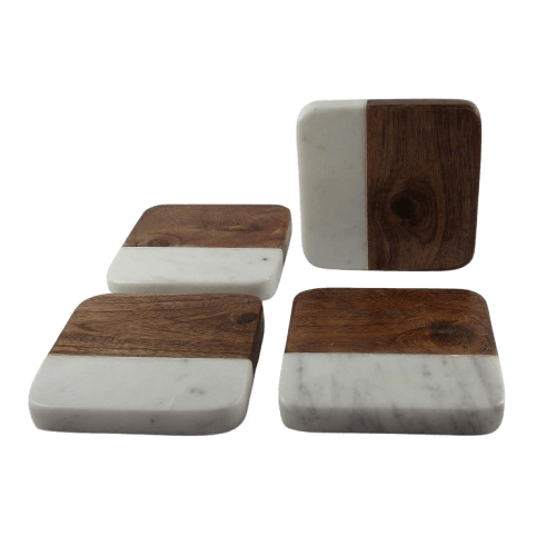 MARBLE & WOOD COASTER SQUARE SHAPE (POLISH)